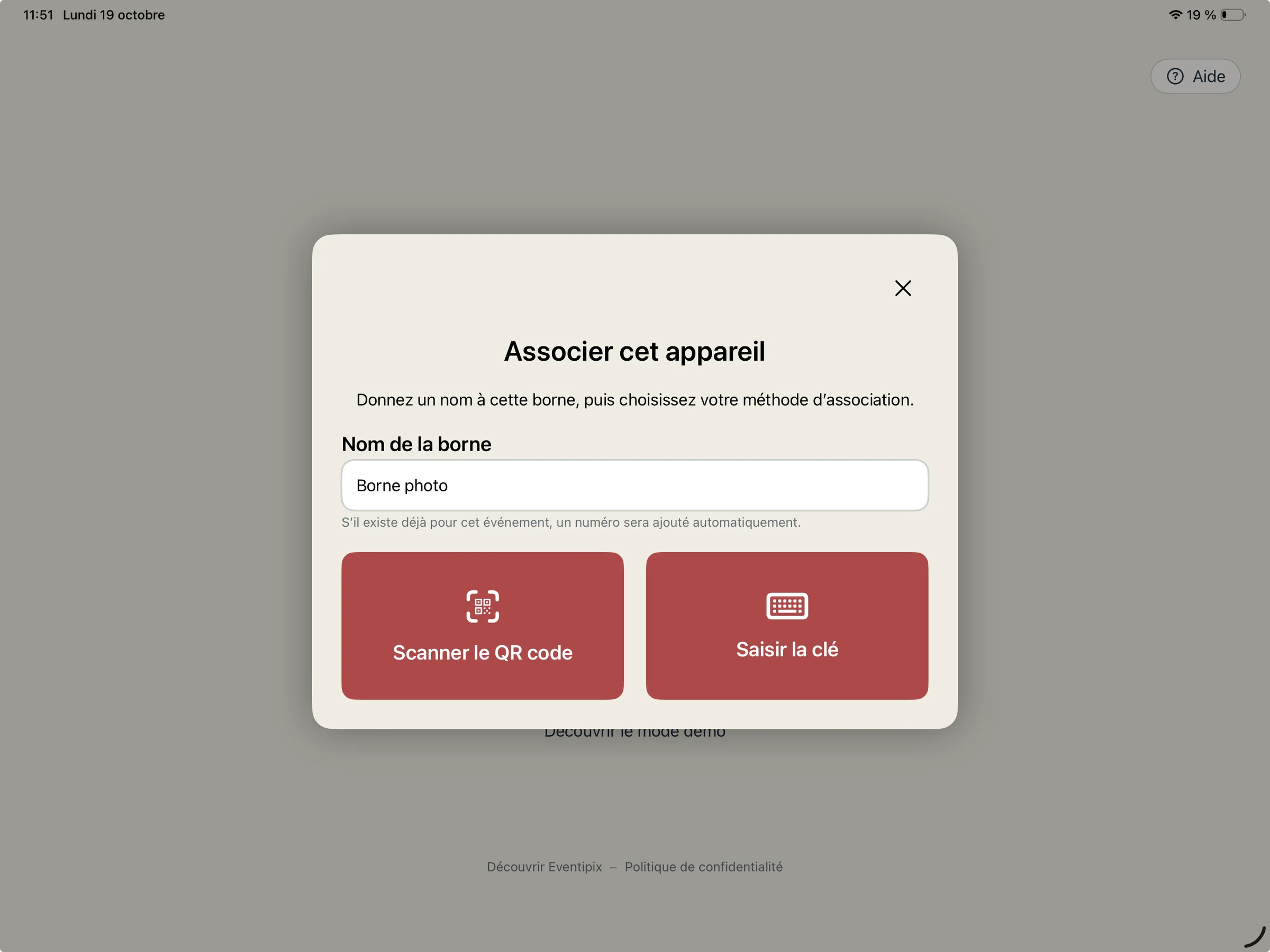Ecran d'association iPad